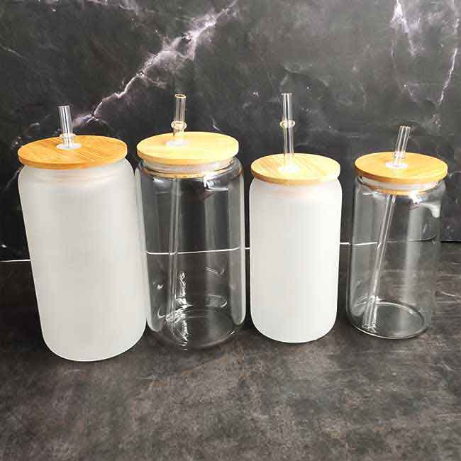 Sublimation glass can tumbler with bamboo lid Wholesale