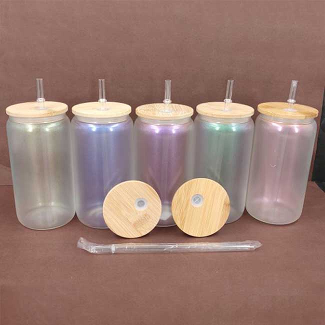 16oz sublimation iridescent glass can