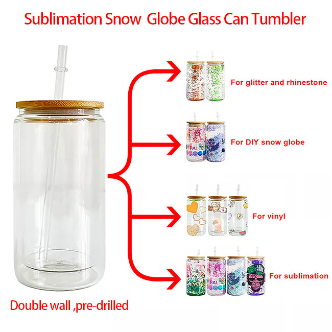 Sublimation snow globe glass can double wall soda can glass