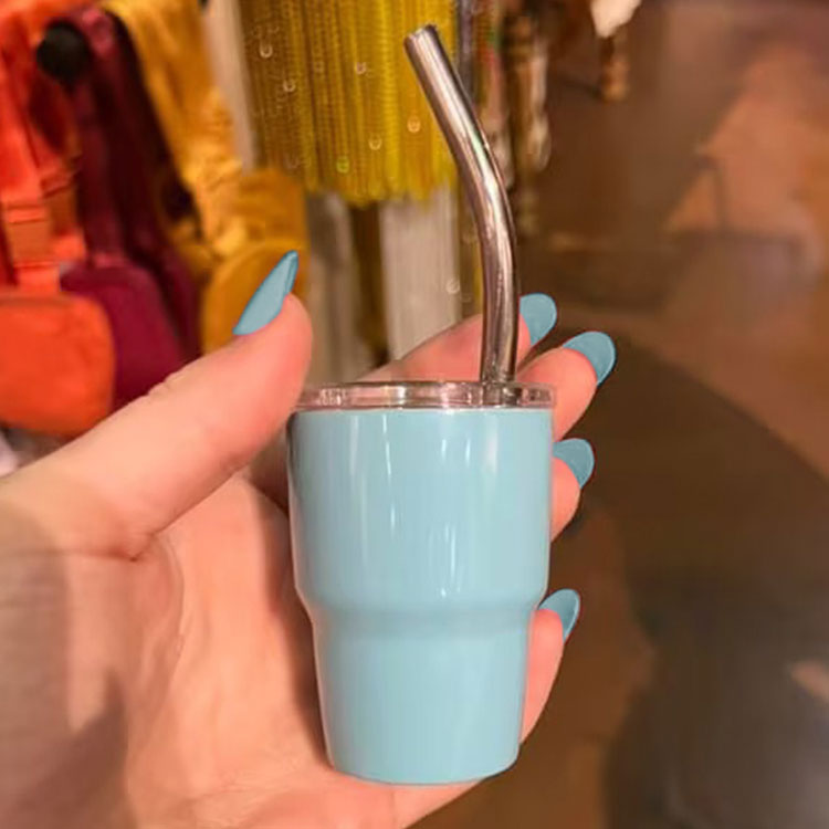 mini 2oz shot glass tumbler with straw lid